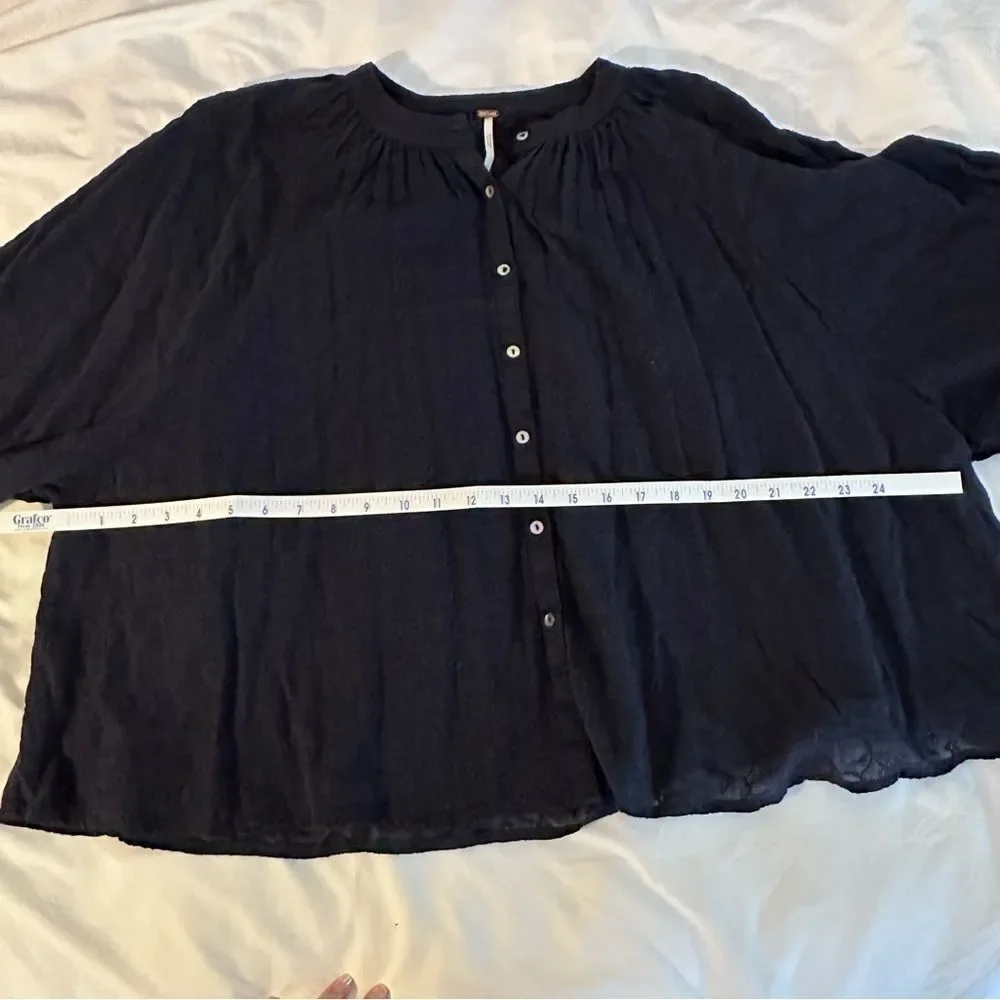 Free People Floral Embroidered Eyelet Oversized Blouse, Navy Blue